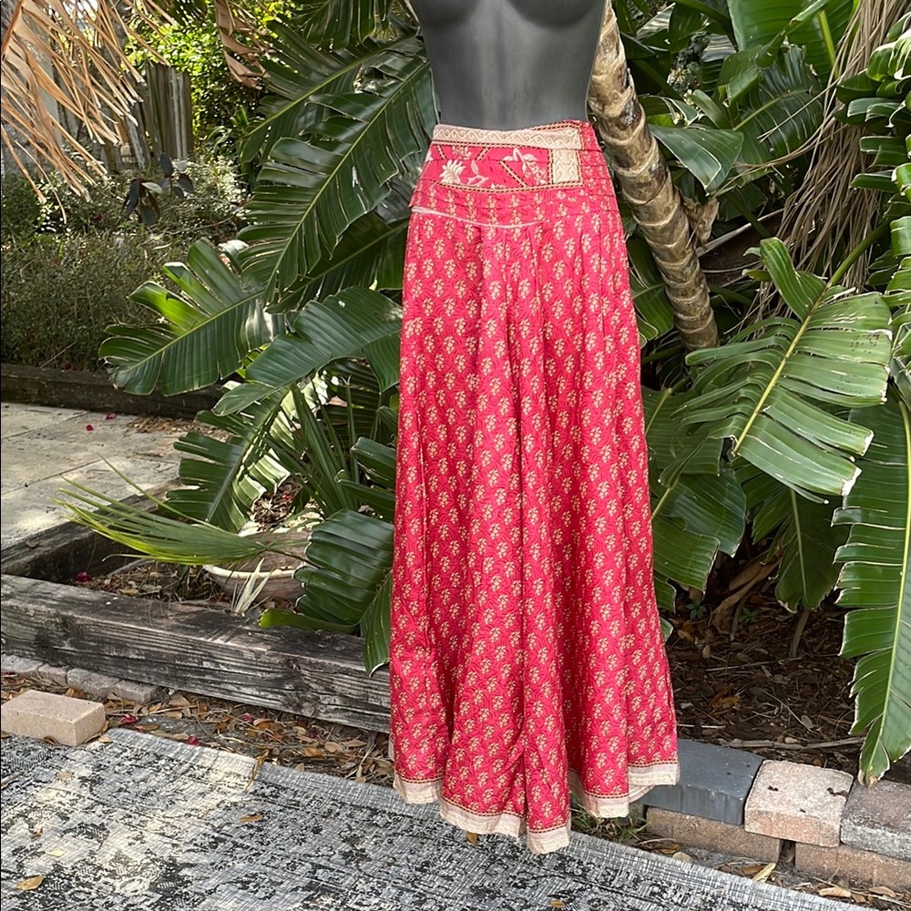 Super wide leg Palazzo block scarf print border print pants